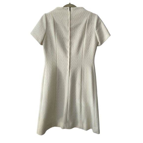 Vintage 60s Textured Short Sleeve Dress Womens Medium Off White Minimal Gogo Mod - Picture 2 of 12